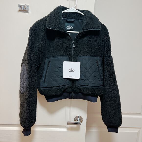 ALO Yoga Sherpa Edge Bomber Jacket Black Size S NWT - Picture 4 of 8